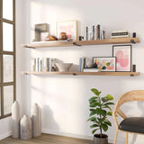 72 Inch Floating Wood Wall Shelves, Set of 2 Burnt Wood Display and Storage Shelves for Home Decor