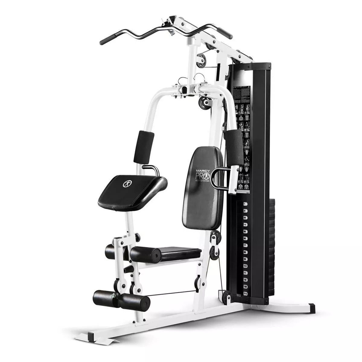 150-Lb. Weight Stack Home Gym with Dual-Function Arm Press and Leg Developer, Black/White