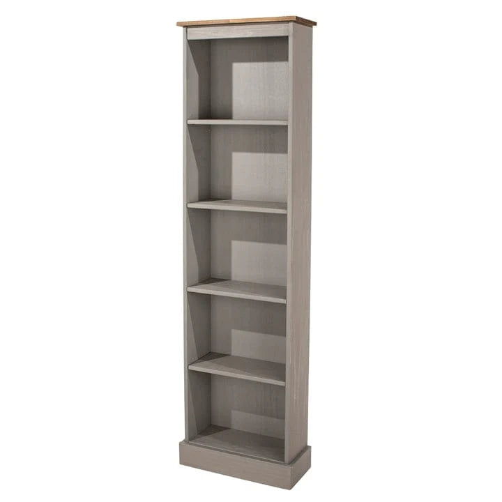 Tall Narrow Wood Bookcase, Slim Freestanding Bookshelf for Small Spaces, Home Office and Living Room