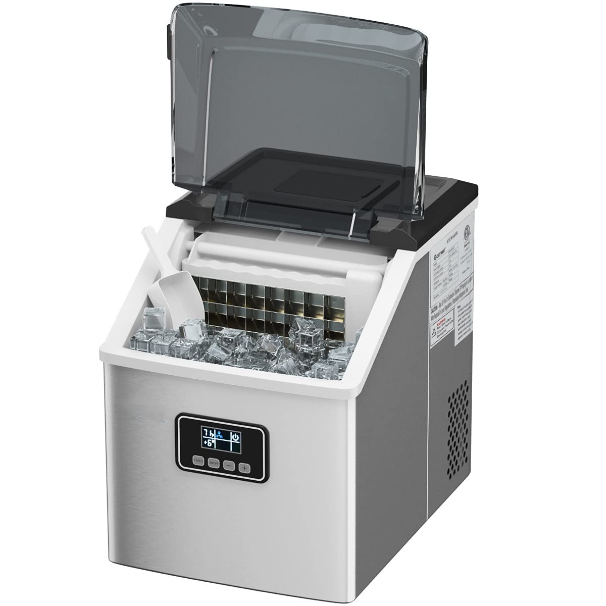 Stainless Steel Countertop Ice Maker – 48LBS/24H with Self-Clean Function