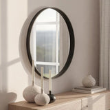 Classic Farmhouse Round Wall Mirror, Wooden Frame Decorative Accent Mirror for Living Room, Bedroom and Entryway