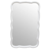 Curved Scallop Wood Frame Accent Mirror, Modern Decorative Wall Mirror for Living Room, Bedroom and Entryway