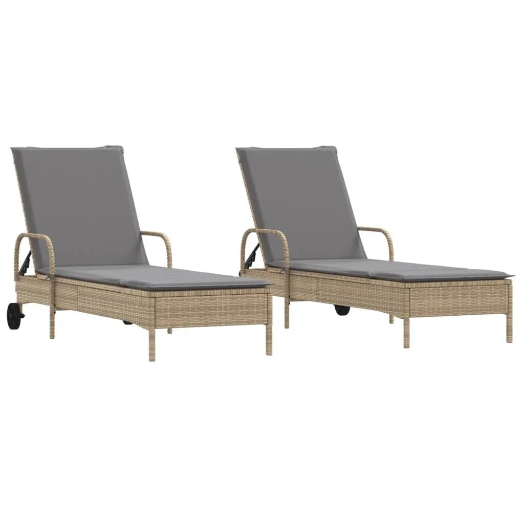 2 Uds Tumbona | Sillas Con Cojines Ratán Sintético Beige Cfw512621
