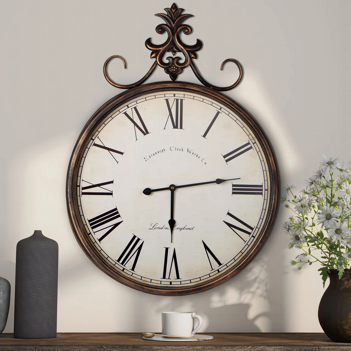 Large Antique Wall Clock, Vintage Decorative Hanging Clock for Living Room, Bedroom and Office