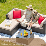 5-Piece All-Weather Patio Furniture Set with Cushions, Outdoor Wicker Conversation Sofa Set for Garden, Deck & Backyard