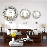 Modern Round Wall Mirror, Crystal Accent Decorative Mirror for Living Room, Bedroom and Entryway