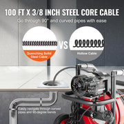 View Drain Cleaner Machine 100FT x 1/2 Inch, Auto Feed Sewer Snake Auger on Wheels, 550W Portable Drain Cleaning Machine with 8 Cutters & Air-activated Foot Switch for 2" to 4" Pipes image 6