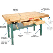 View Grizzly Industrial T10157 - Heavy-Duty Oak Workbench with Steel Legs image 2
