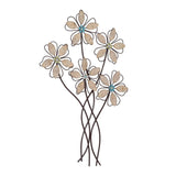 Metal Wall Decor with 5 Flowers, Decorative Floral Wall Hanging Sculpture for Living Room, Bedroom and Home Decoration