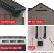 View Rubbermaid Resin Outdoor Storage Shed With Floor (7 x 7 Ft) Weather Resistant Gray Organization for Home/Backyard/Garden Tools/Lawn Mower/Bike Storage/Pool Supplies image 5
