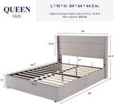Queen Size Lift Up Storage Bed with Wingback Headboard, Upholstered Platform Bed Frame with Hidden Storage