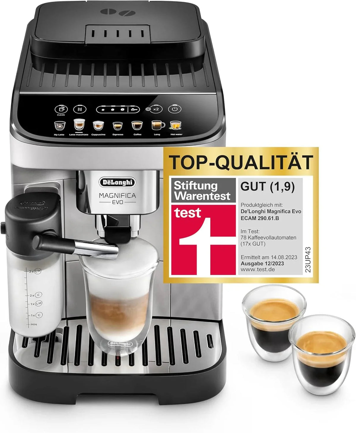 De'Longhi Magnifica Evo ECAM 292.81.B Kaffeevollautomat mit LatteCrema Milchsystem, 7 Direktwahltasten für Cappuccino, Espresso und weitere