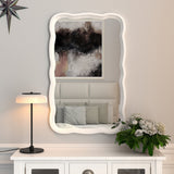 Curved Scallop Wood Frame Accent Mirror, Modern Decorative Wall Mirror for Living Room, Bedroom and Entryway
