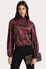Naya Silk Charmeuse Coral Print Blouse