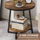 Industrial Round End Table, Small Side Table and Accent Coffee Table for Living Room and Bedroom