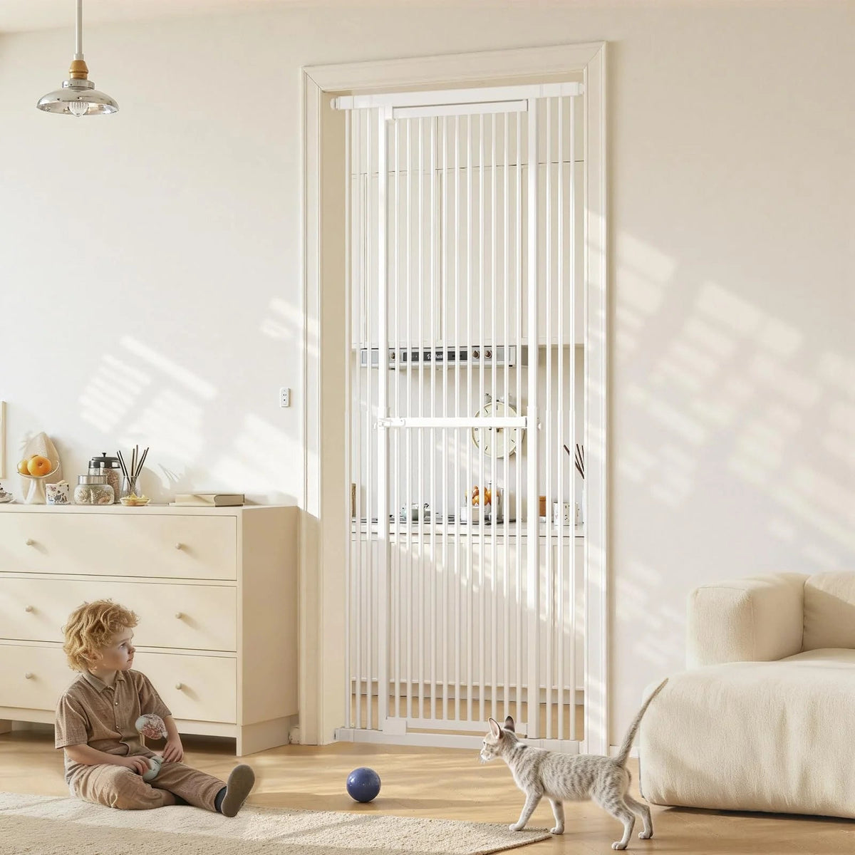 Extra Tall Cat Gate 51"-87", Wide Adjustable Pet Safety Gate for Doorways and Home