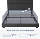 Queen Size Upholstered Platform Bed Frame, Dark Gray Fabric Bed with Headboard for Bedroom
