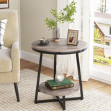 Industrial Round End Table, Small Side Table and Accent Coffee Table for Living Room and Bedroom