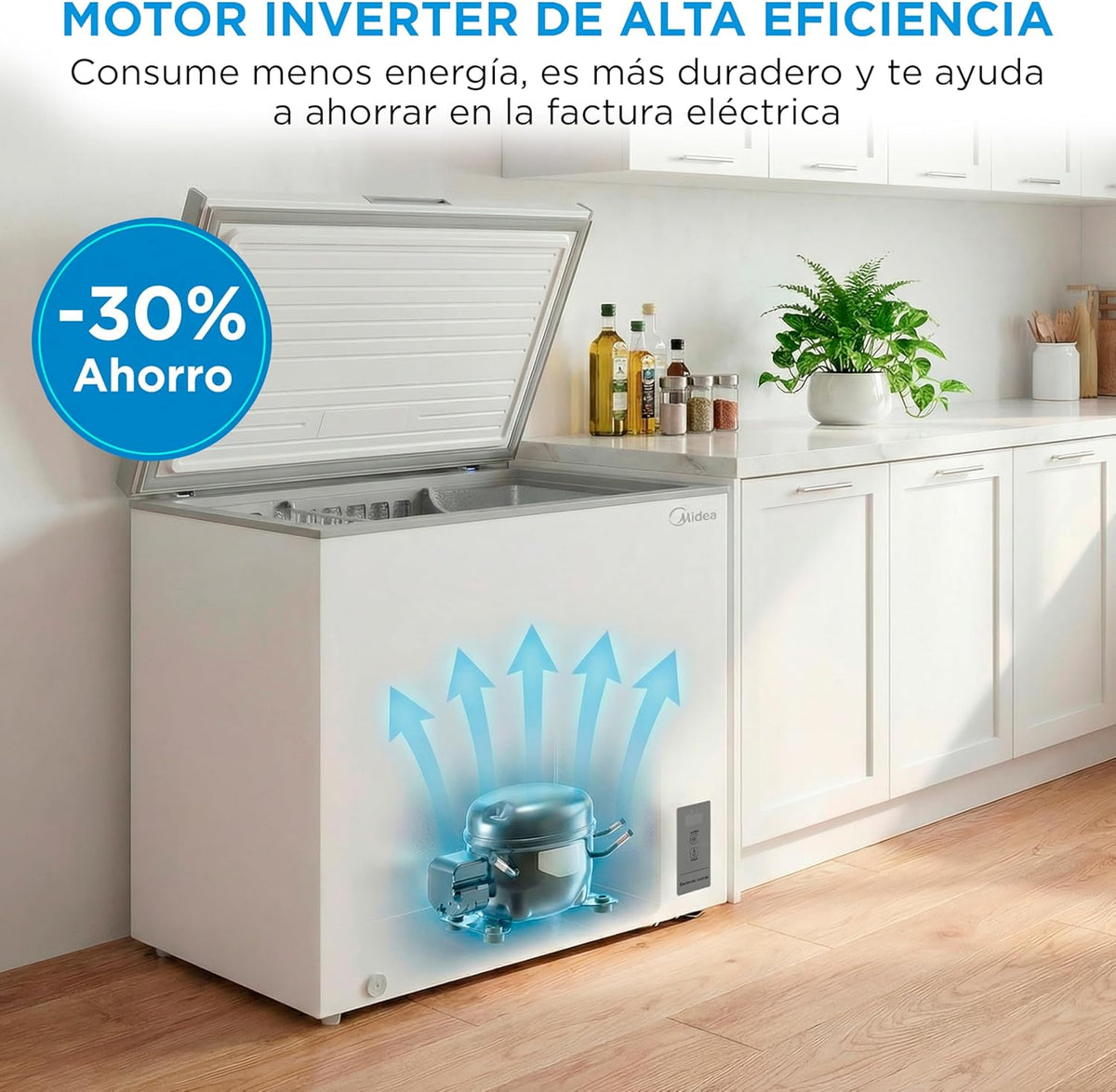 MIDEA Arcon Congelador Pequeño de 293L | Congelador Horizontal Convertible a Frigorífico con Motor Inverter, Control Electrónico de Temperatura,