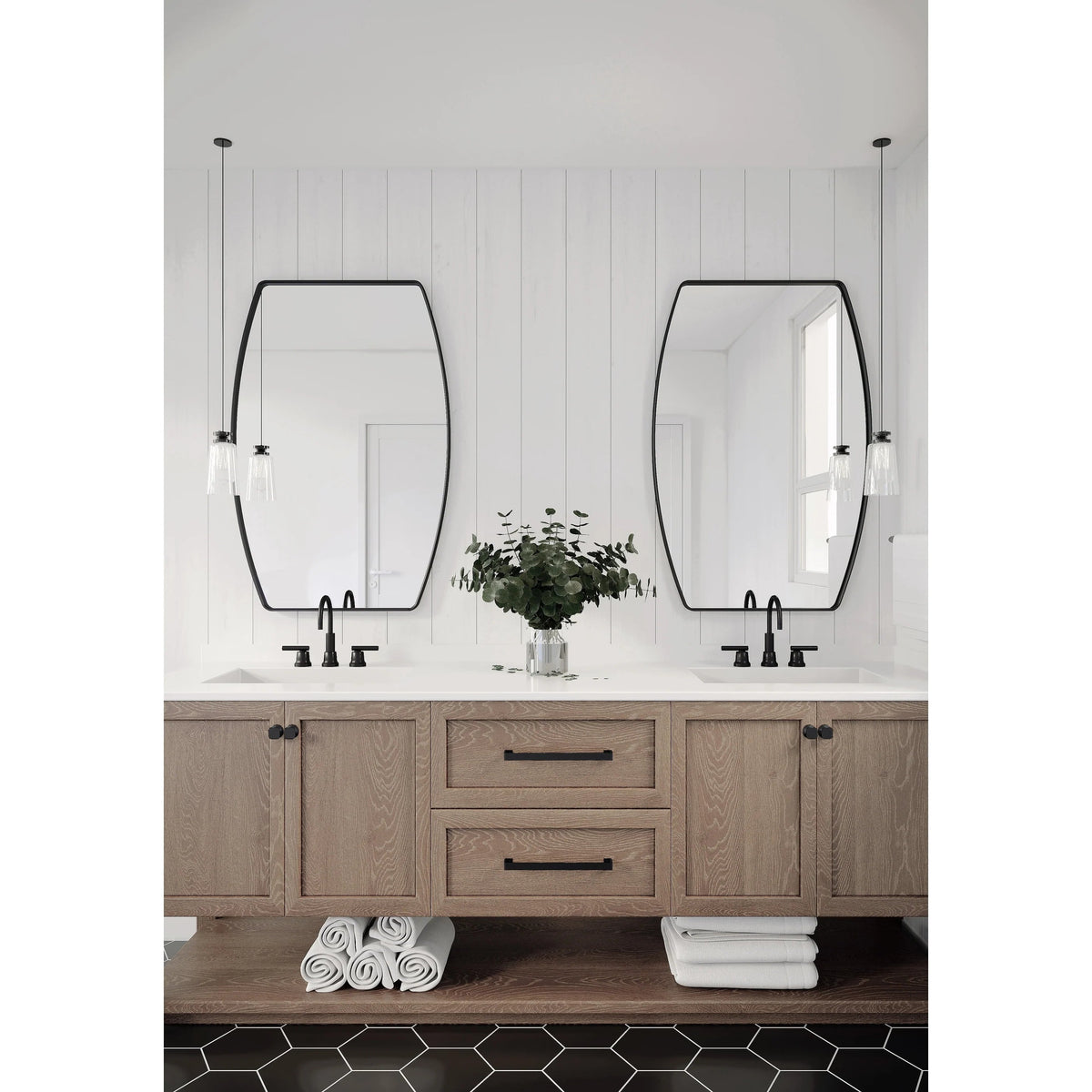 Modern Oblong Metal Wall Mirror, Decorative Elongated Hanging Mirror for Living Room, Bedroom and Entryway