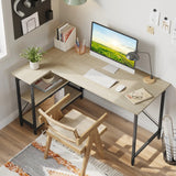 Small L Shaped Computer Desk with Storage Shelves, Compact Corner Workstation for Home Office and Study