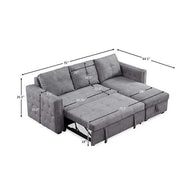 View Reversible 90.5in. Gray Velvet Sleeper Sectional Sofa L-Shape 3 Seat Sectional Couch with Storage image 3