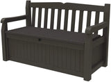 70 Gallon Storage Bench Deck Box for Patio Furniture, Front Porch Decor and Outdoor Seating �� Perfect to Store Garden Tools and Pool Toys, Brown