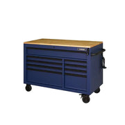 View Heavy-Duty 52 in. 9-Drawer Mobile Workbench with Adjustable-Height Solid Wood Top in Matte Blue image 1