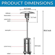 View 2 Set 48,000-BTU Umbrella Patio Propane Heater with Wheels,Stainless Steel Patio Heater,Stainless Steel Floorstanding Liquid Propane Heater Outdoor Patio,Patio Heater Standing Outdoor (Color:Silver) image 2