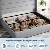 Queen Size Lift Up Storage Bed with Wingback Headboard, Upholstered Platform Bed Frame with Hidden Storage