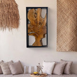 Abstract Live Edge Teak Wood Wall Sculpture, Natural Wooden Wall Art Decor for Living Room and Home Decoration