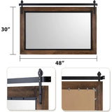 Farmhouse Barn Door Style Bathroom Vanity Mirror, Natural Wood Wall Mirror for Bathroom, Bedroom and Entryway