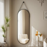 48 x 16 Inch Full Length Wall Mirror with Leather Strap, Hanging Full Body Mirror for Bedroom, Entryway and Home Decor