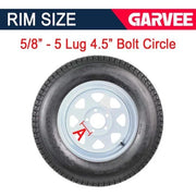 View Set of 2 Trailer Tires Rims 175-80 5 Lug 6PR White Spoke Wheel Load Range C image 4