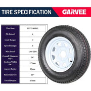View Set of 2 Trailer Tires Rims 175-80 5 Lug 6PR White Spoke Wheel Load Range C image 3