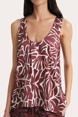Naya Silk Charmeuse Coral Print Top