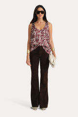 Naya Silk Charmeuse Coral Print Top