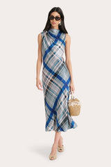 Grace Silk Charmeuse Plaid Draped Midi Dress