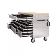 View 72 in 18-Drawer 24 in. D Mobile Workbench with Solid Wood Top Stainless Steel image 3