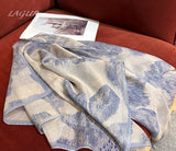 BOFAN 100% Mulberry Silk Botanical Print Long Scarf for Women, 53 × 175 cm