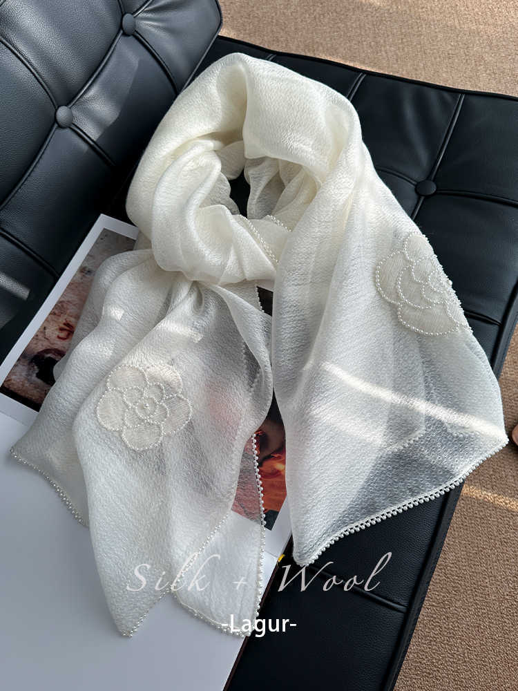 BOFAN 100% Mulberry Silk Embroidered Floral Long Scarf for Women, 190 × 85 cm