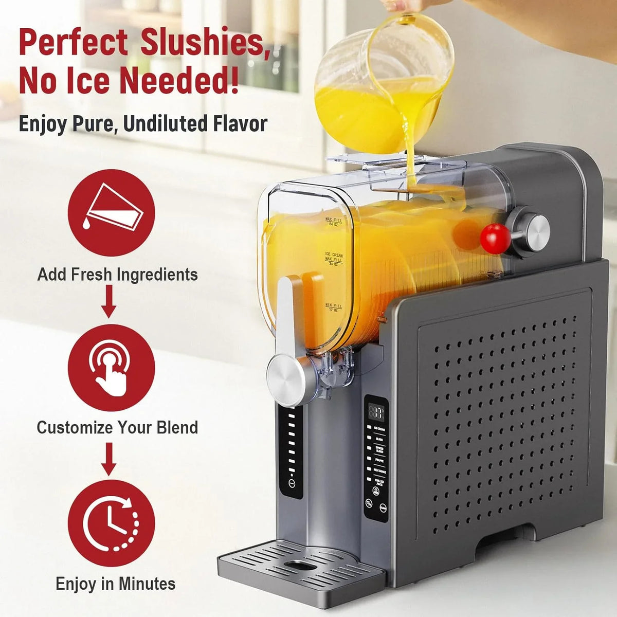 Slushie Machine: No Ice Needed All-in-One Slushy Maker for Home, Real-Time Temp Display, Auto-Clean, 6 Preset | Frozen Margaritas, Cocktails, Frapp茅s, Ice Cream, Smoothies, Milkshakes,Summer Parties