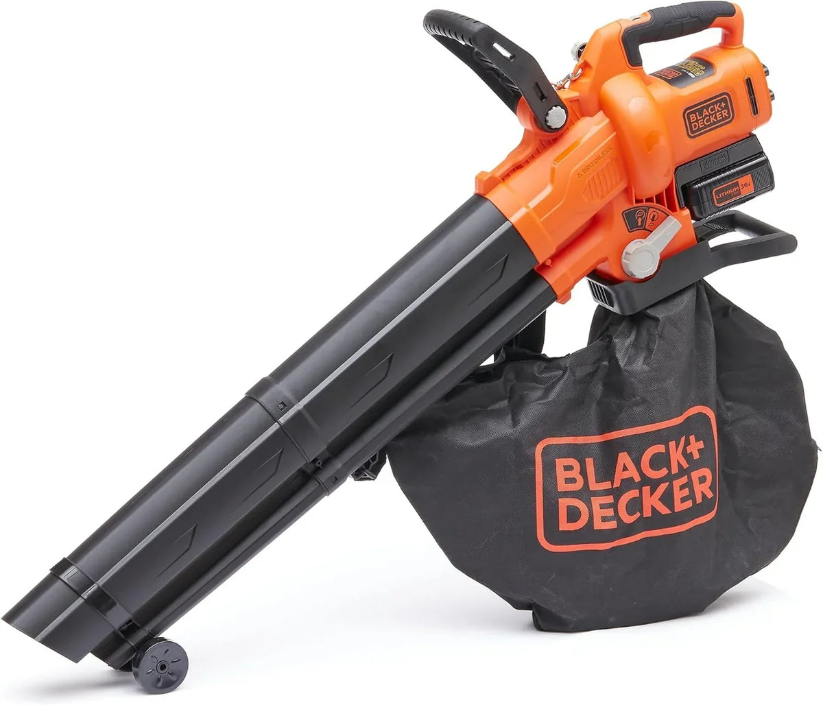BLACK+DECKER Sopladora, aspiradora y trituradora de Hojas sin Cable de 36v, con Bolsa de recolección de 45L y batería de Litio de 2.5Ah, BCBLV3625L1-