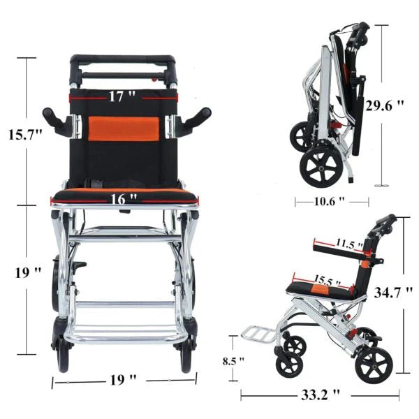 Ultra-Light Portable Folding Wheelchair, Travel-Friendly with Handbrake, 220 lbs Capacity, Ideal for Elderly & Children, 34.2锟�32.6 Unfolded Dimensions