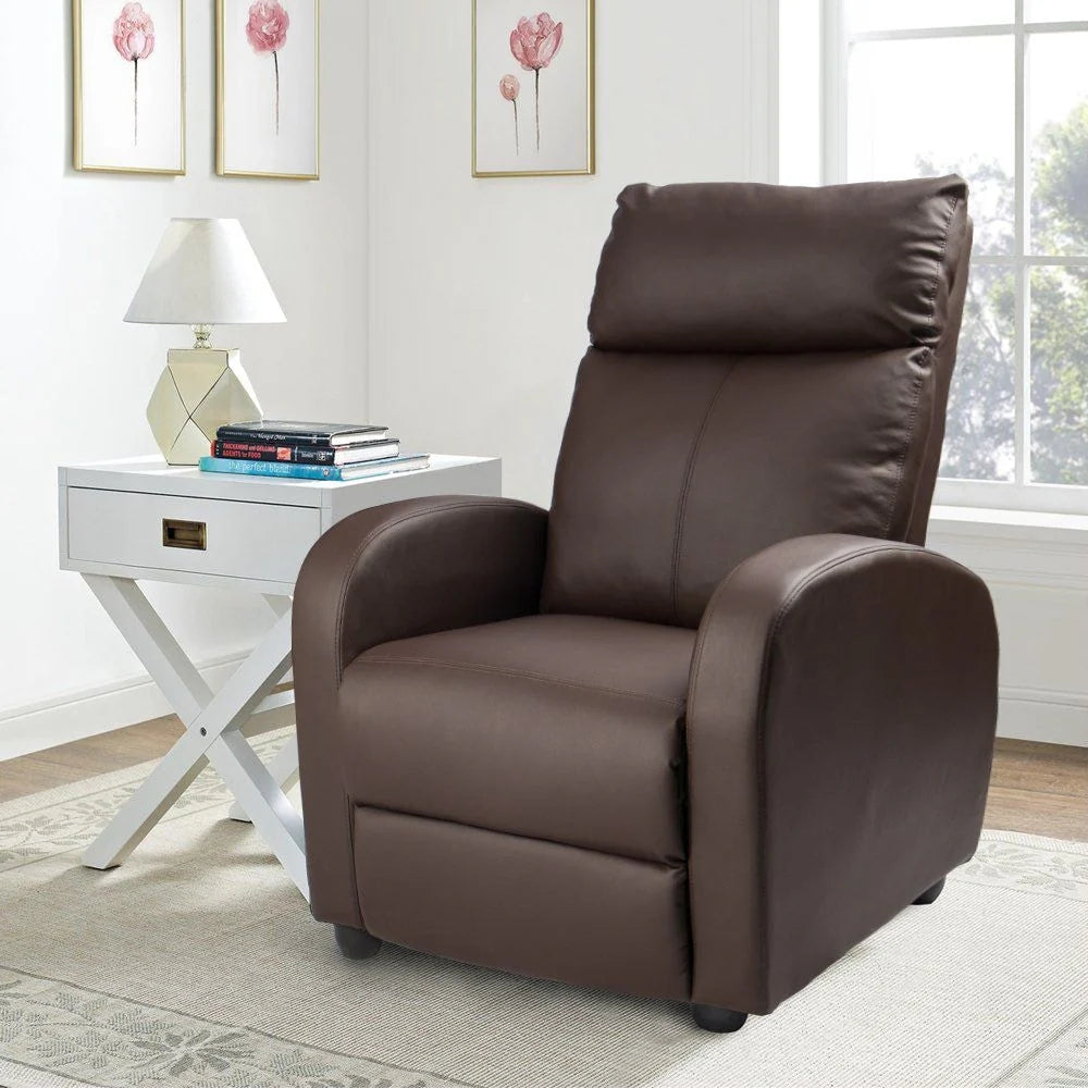 PU Leather Recliner Chair, Single Living Room Sofa Lounge Chair with Reclining Function