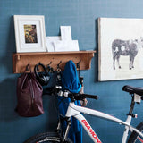 Wood Wall Key Holder with Shelf, Decorative Entryway Mail Organizer with Large Coat Hooks and Storage Rack