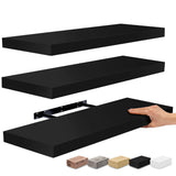 Set of 3 Floating Wood Wall Shelves, Wall Mounted Display and Storage Shelves with Invisible Brackets for Books and Home Decor