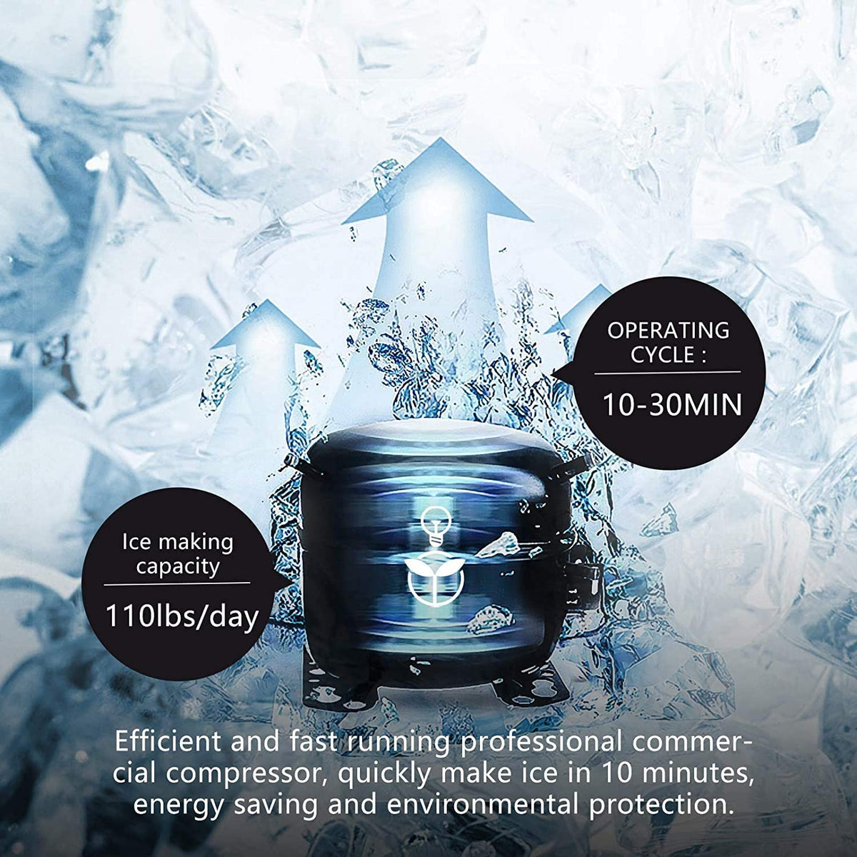 YUTGMasst Commercial Ice 锟斤拷 110LBS/24H Stainless Steel Free-Standing Ice Machine Maker Air Cooling Ice