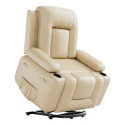 View PU Leather Power Lift Recliner Chair With Massage and Heat, Adjustable Furniture for Back, Legs w/ 3 Positions, Usb Port, Side Pocket (Beige, 27 Seat Width+Cup Holders) image 1