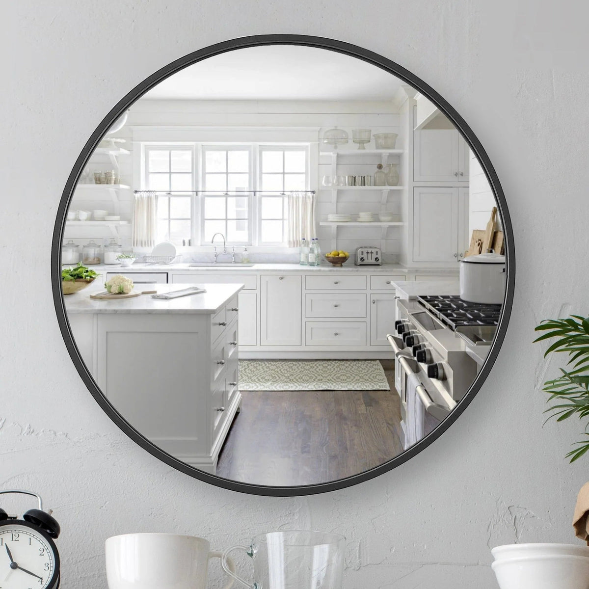 Modern Round Aluminum Wall Mirror, Decorative Circular Metal Frame Mirror for Living Room, Bedroom and Entryway